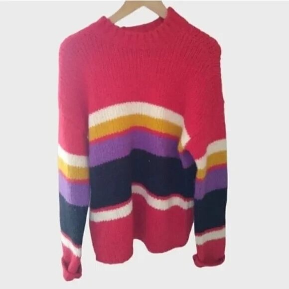 Nordstrom Stripe Wool Alpaca Chunky Oversized Knit Sweater Medium - Picture 3 of 9